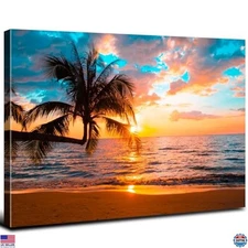 Tropical Palm Tree Sunset Canvas Wall Art Coastal Decor for Home 12x16
