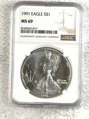 1991 American Silver Eagle Coin -1oz .999 NGC MS69