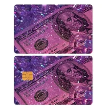 PURPLE GLITTER MONEY DOLLAR BLINGY Credit Debit Card Skin Cover Sticker Chip 1PC