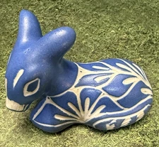Vintage Pablo Zabal Chilean Folk Art Pottery Blue Donkey 2.5"x2" Signed