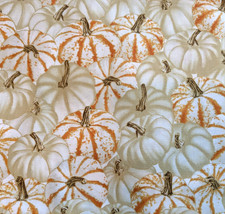 1 Yard Timeless Treasures Fabric Autumn Harvest Fall White Pumpkins 36x42