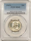 1943-S WASHINGTON QUARTER - PCGS MS-65, PREMIUM QUALITY GEM!