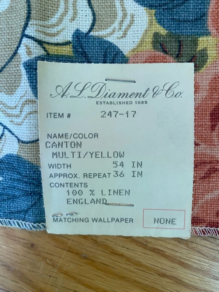 Vintage G.P. & J. Baker  100% Linen Fabric Sample Floral Canton Design Multicolo - Image 3 of 4