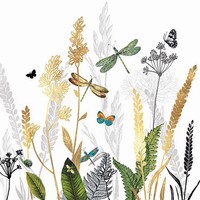 20 Servietten Ornamental Flowers White Natur Wiese GräSer Libellen Weiß 33X33Cm