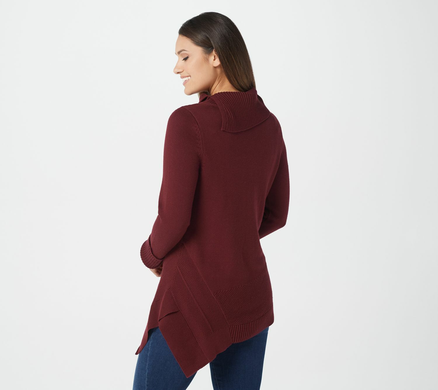 New H by Halston XS Turtleneck Asymmetrical Tunic Sweater Black QVC 3054