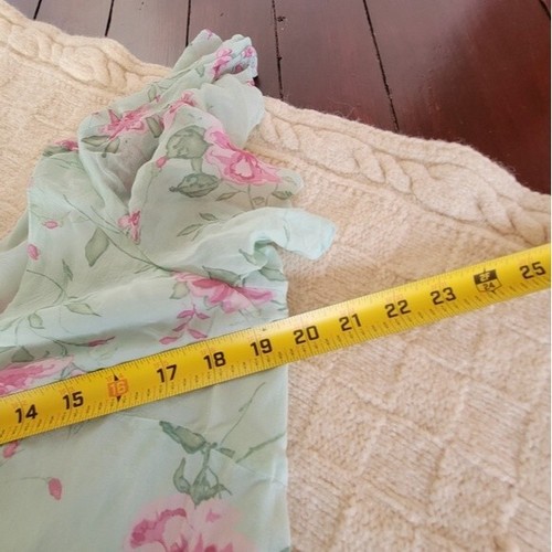 90s y2k Chadwicks Silk Chiffon Floral Midi Dress size 8 Mint and Pink - Picture 6 of 12