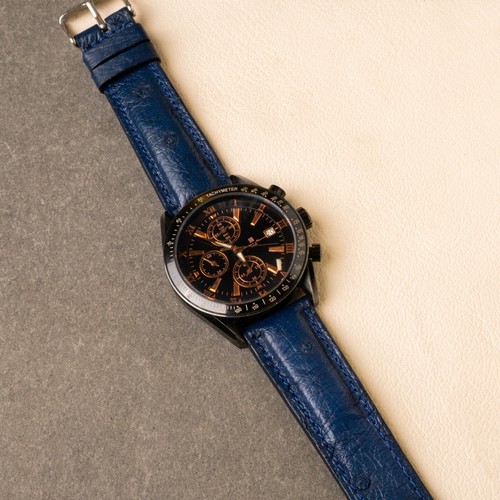 Men Ostrich Watch Band, BLUE Leather Watch Strap, 16mm-24mm QUICK RELEASE - Picture 5 of 9