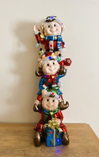 Oversized Stack of Elves with 20 lit Gem LED's by Kringle Express, 36" tall - Picture 6 of 16