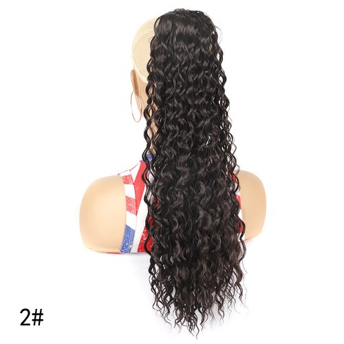 Synthetic Drawstring Clip-In Hair Extension Long Thick Deep Curly Wavy Ponytails - Picture 17 of 41