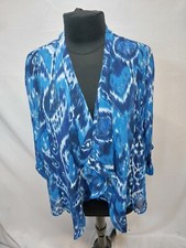 CHICO'S sz 2 Sheer Ikat Print Open Jacket Topper Blue