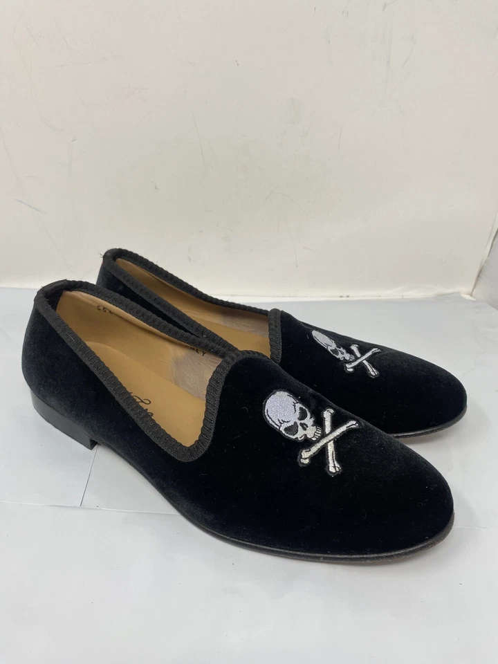 Del Toro Mujer Negro Terciopelo Calavera Huesos Mocasines Talla 8 Hecho en Italia Foto 4 de 4