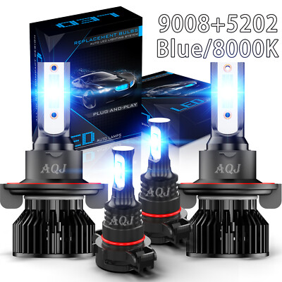 For Dodge Challenger 2008-2014 4X 8000K COB LED Headlight Hi/Lo Beam + Fog Light