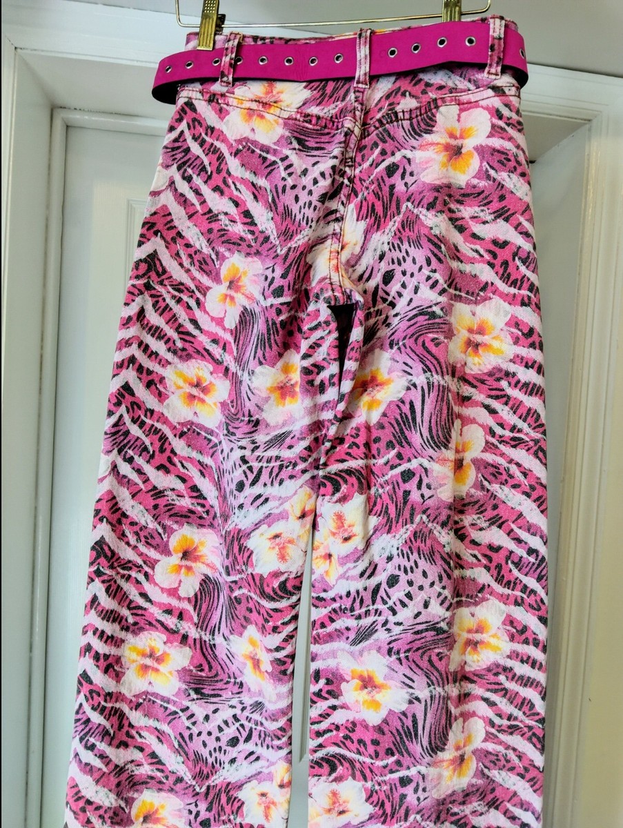 激かわいい I AM GIA ハイビスカス アニマル柄 プリント デニム ピンク I.Am.Gia pink and white, hibiscus print, trousers, denim