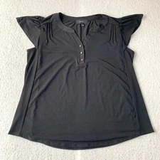 Naif XL Extra Large Top Shirt Short Sleeve Solid Black Blouse V-Neck Classy