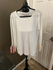 Bibi XL Waffle Knit Long Sleeve Top With Tie Dye Sleeve Cuffs