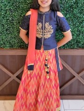 Indian dress, party wear, girls, navy blue and red, size 30