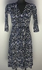 Leota Bracelet Sleeve Mini Wrap Dress Summer Night Blue Black White Large L
