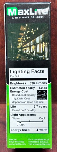 24 x Maxlite Dimmable Filament LED 120V 4W =40W CA11 Candelabra E12 Warm White - Picture 7 of 9