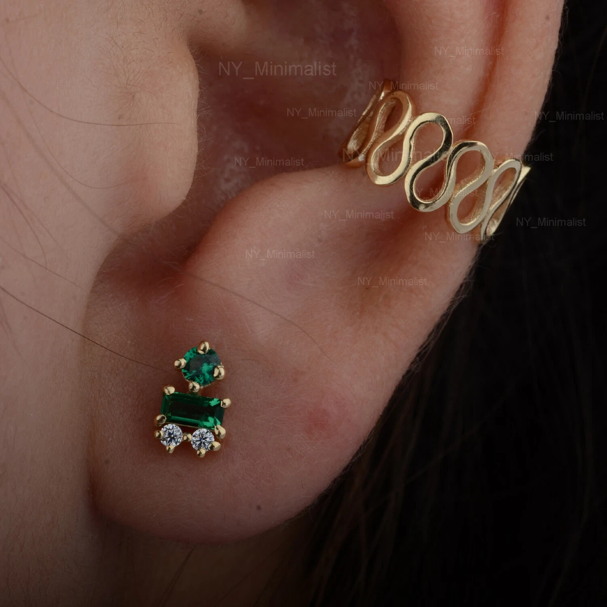 Snake Wave Eternity Band Ear Cuff Earrings Solid 14K Yellow Handmade New Jewelry