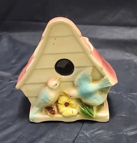 Vintage Shawnee Bluebird Wall Pocket Planter With Flowers Pink Roof