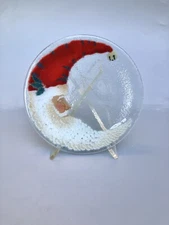 Peggy Karr Fused Glass Santa Claus Crescent Moon Cookie Plate 7 3/4” D