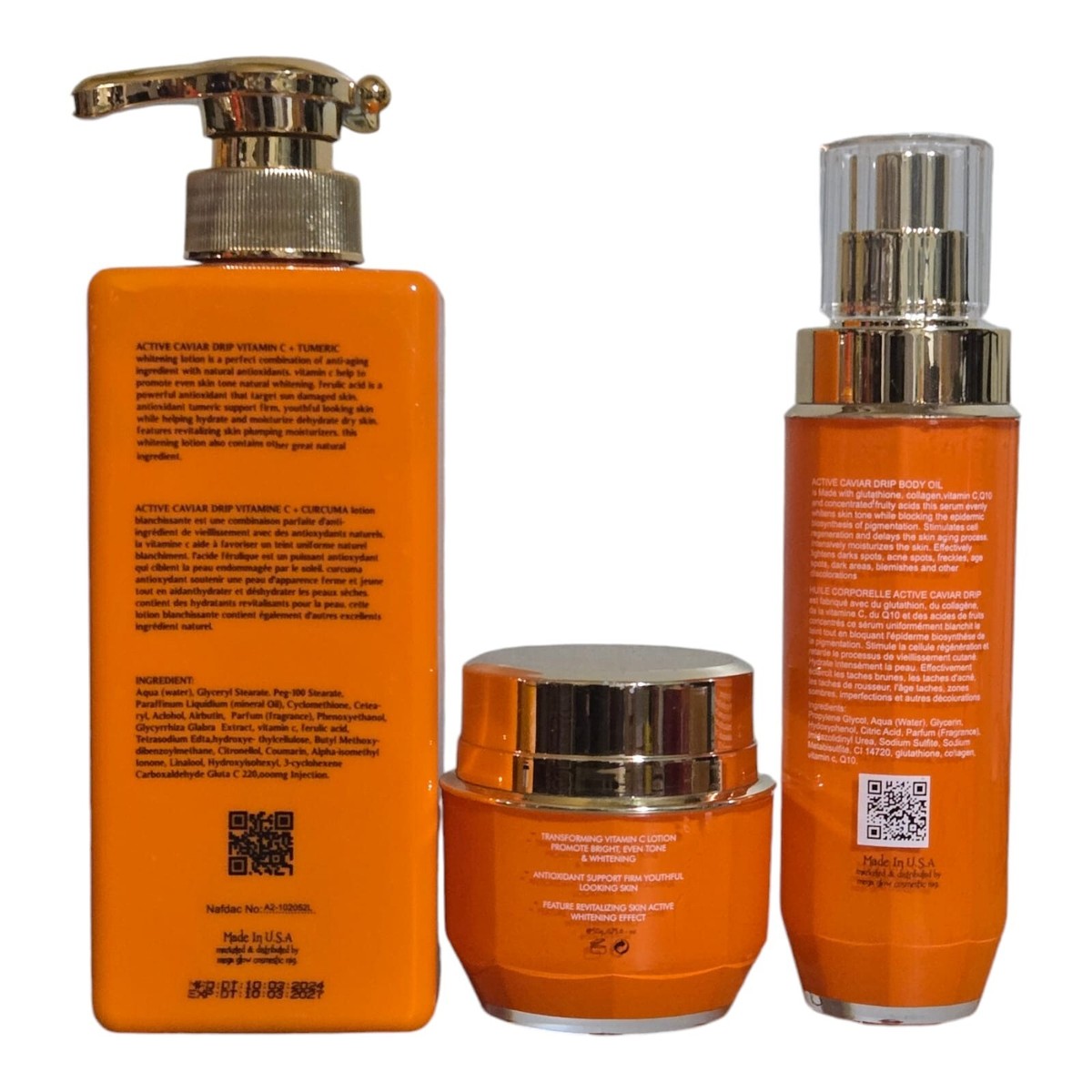Active caviar drip Vitamin C & Tumeric Lotion 444ml, Oil 100ml And Face Cream Active caviar drip Vitamin C & Tumeric Lotion 444ml, Oil 100ml And Face Cream