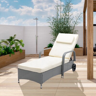 Rattan Sun Lounger Bed Recliner Outdoor Garden Chair UK