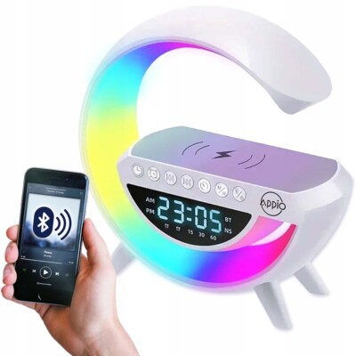 Smart LED Lamp,Bluetooth Speaker Wireless Charger RGB Alarm Clock Night Light