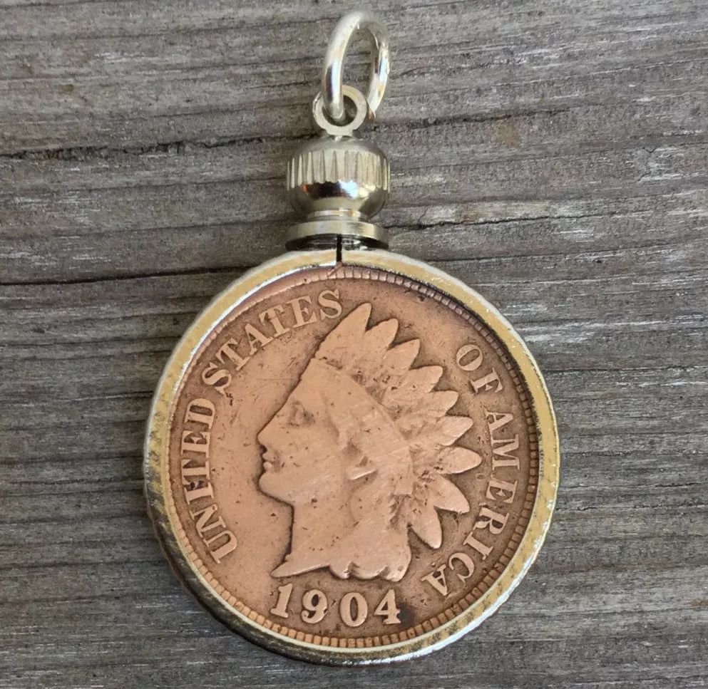 Antique Indian Head Penny Coin Fob Double Sided Charm Chief