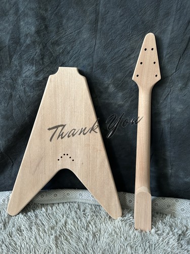 Flying V Electric Guitar Kit 22 Fret Neck Mahogany Body Set in Heel Build Own🔥 - Picture 8 of 8