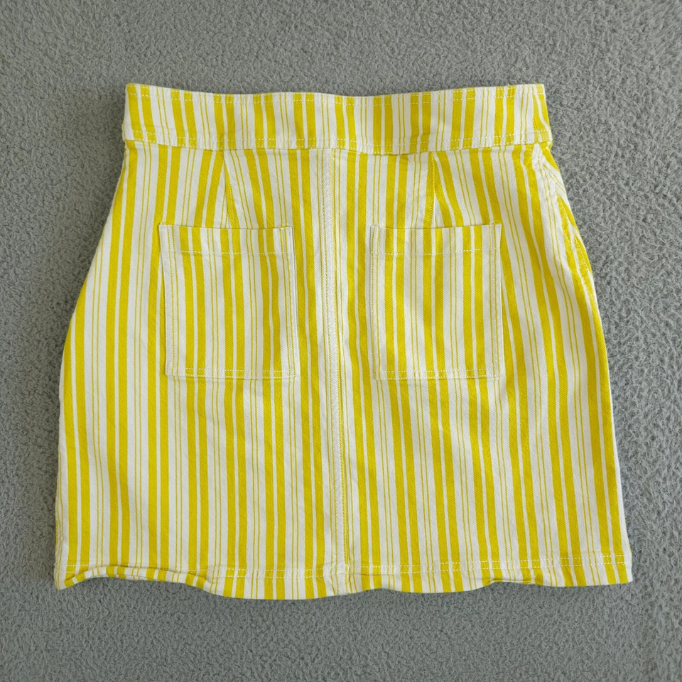 Falda vaquera Ann Taylor LOFT para mujer 4 amarillas blancas a rayas denim mini elástica Foto 2 de 4