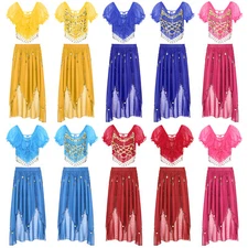 Womens Skirt Costume Belly Dance Sequined Crop Top Bollywood Dress Stage Outfit
