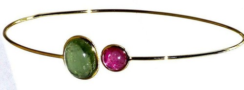 18k Gold Beautiful flexible bangle set with Natural multi tourmaline. - 第 4/6 張圖片