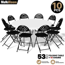 [10 PACK FOLDABLE CHAIR+PICNIC ROUND TABLE SET]Restaurant Dining Seat Party Desk