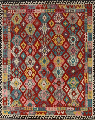 Colorful Kilim Rugs Rectangle Flatweave Pile Wool Kelim Carpets 8x10 ft
