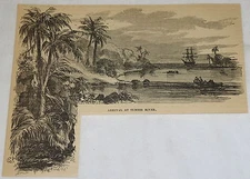 1859 magazine engraving~ ARRIVAL AT TUMBEZ RIVER ~ Peru, South America