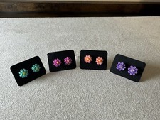 Flower Earrings For Girls Stud Multi Color Lot Of 4