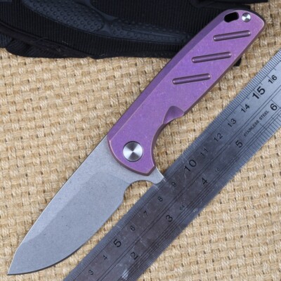 Stone Washing Titanium Handle D2 Steel Blade Bearing Axis Flipper Pocket Knife