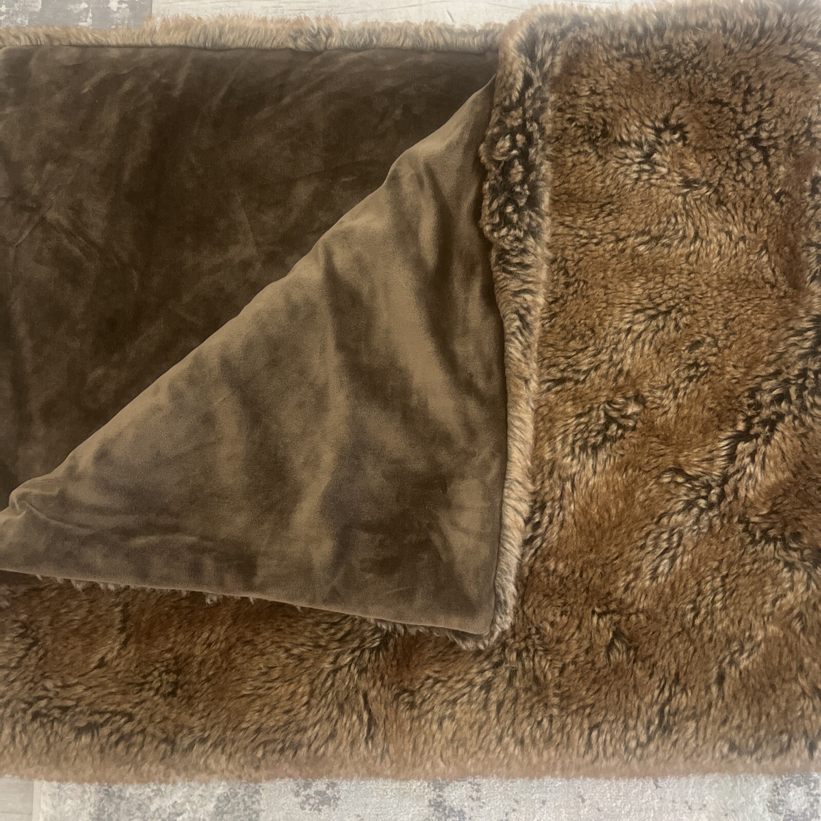 Restoration Hardware Luxe Faux Fur Throw Blanket 49x60” Dark Brown