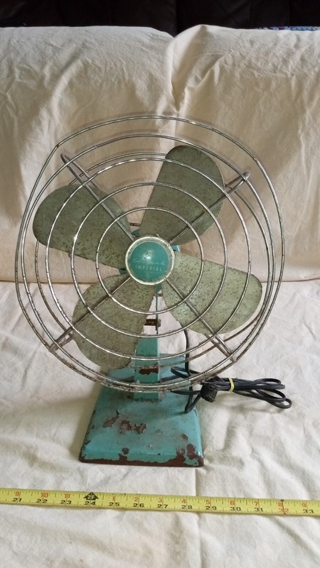 Western Auto Wizard imperial 10" Art Deco MCM Fan, Blue, works.