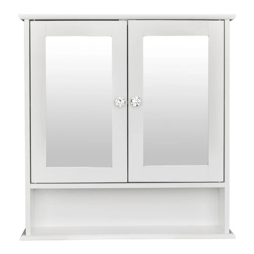 Double Door Mirror Indoor Bathroom Wall Mounted Cabinet Shelf White - Picture 1 of 10