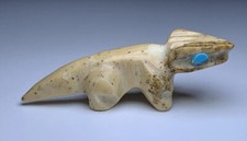 1990  s Native Zuni Carved Stone Lizard Fetish 1.94  Long