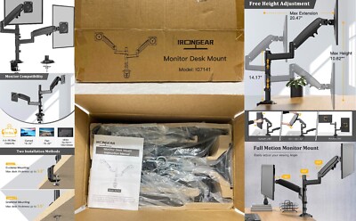 Irongear Dual Monitor Stand - Gas Spring Adjustment Monitor Desk Mount IG7141