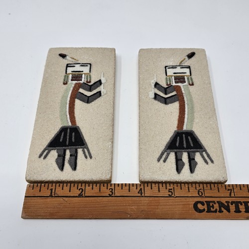 DWA Navajo Sand Art Obrazy Native American On Board Podpisane Tęczowe Ludzie - Zdjęcie 8 z 9