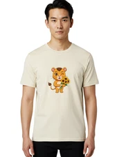 Lion-Holding-Sunflowers Mens Graphic Tee, 100% Cotton, Casual Summer Wear