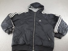 Vintage Adidas Bomber Jacket Boys Medium Black Reversible Y2K Fleece Lined