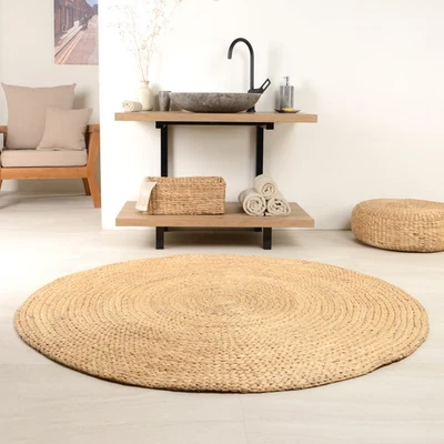 Natur Badematte Teppich rund aus Wasserhyazinthe Flurmatte Läufer wohnfreuden - Bild 1 von 3