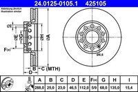 2X ATE Bremsscheibe 24.0125-0105.1 FüR Audi Seat Skoda
