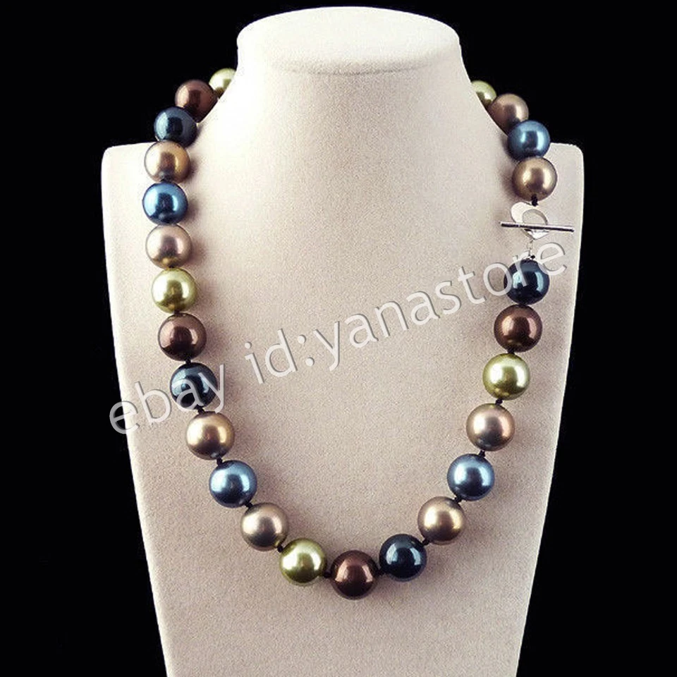 8/10/12/14mm Echte Mehrfarbig Südsee Muschel Perle Rund Perlen Halsketten 18Zoll - Bild 4 von 4