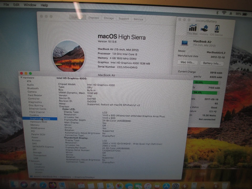  Apple MacBook Air 13" 2012 A1466 5,2 i5 1.8GHz 4GB RAM Working Laptop No SSD - Image 4 of 4